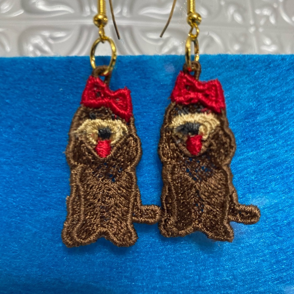 Embroidered Freestanding Lace Female Doodle Earrings.